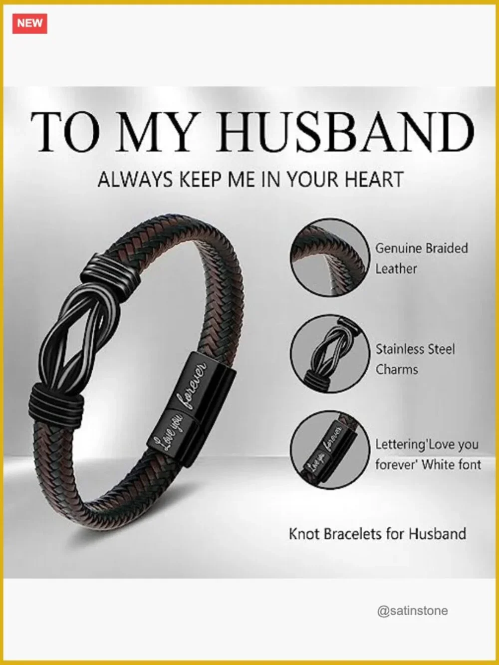 Knot Bracelet Gifts for Him Mens Leather Stainless Steel Always Linked Together